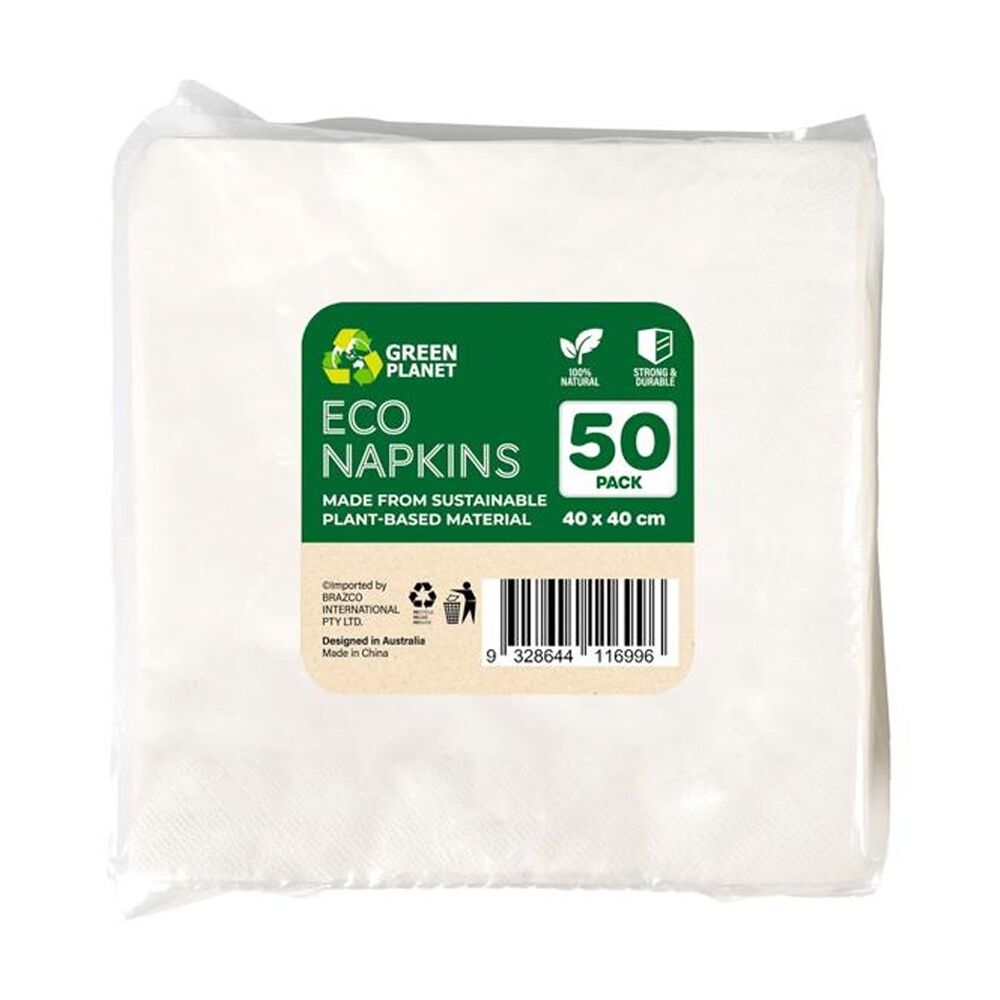 Braz Earth Sustainable Plant-Based Durable Napkins 40x40cm White (50 Pieces)