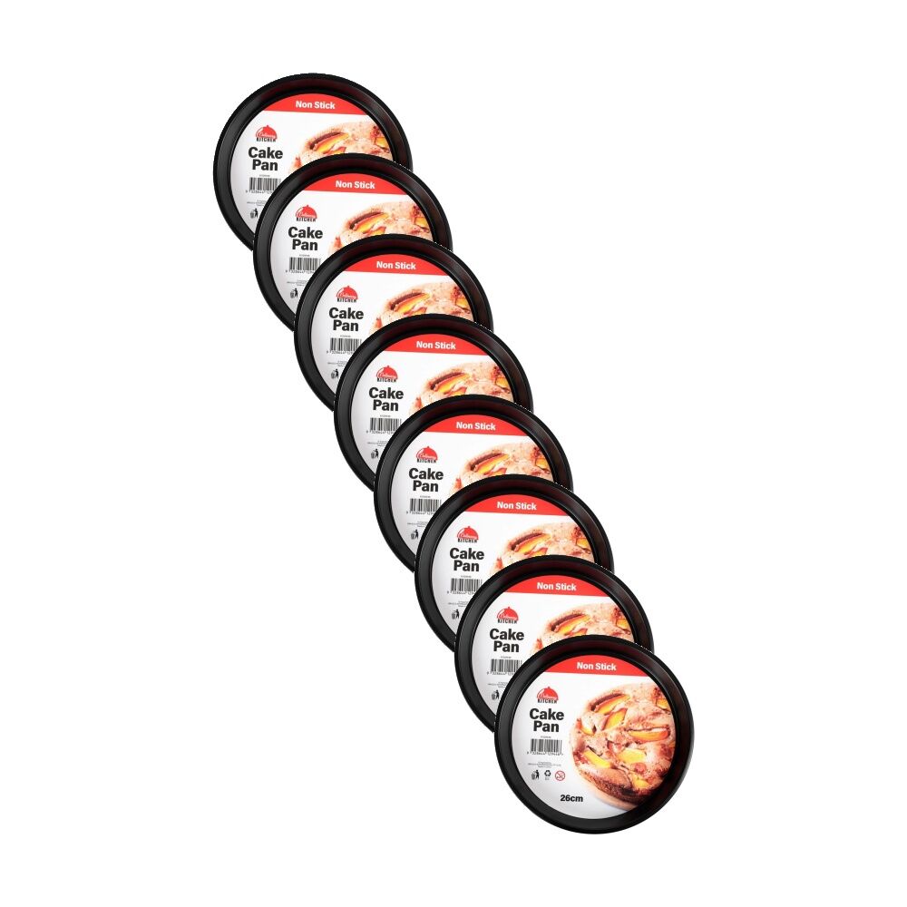 Culinary Kitchen Non-Stick Round Cake Baking Pan Tray 25x25x3cm (8 Pack)