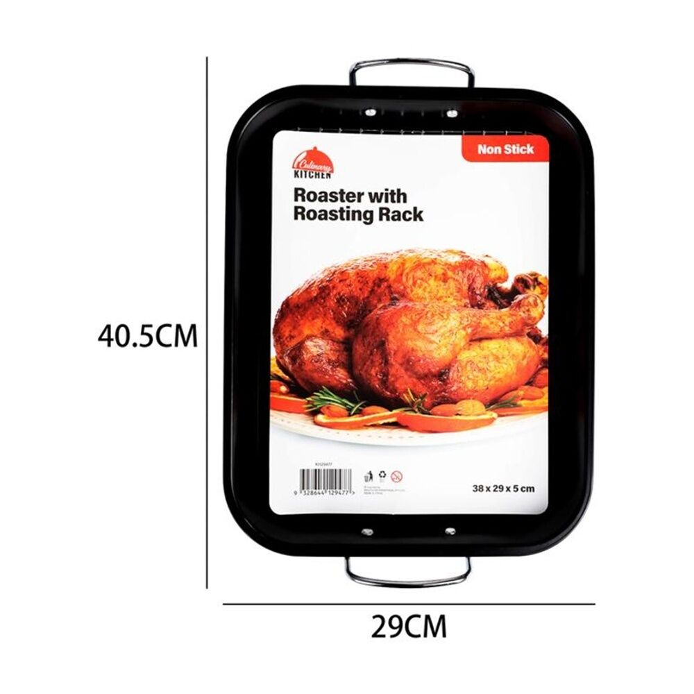 Culinary Kitchen 38x29x5cm Non-Stick Roaster Baking Pan Tray w/ Roasting Rack — image 2