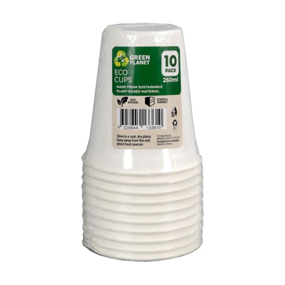Braz 10pc Braz Earth Friendly Disposable Cups Tableware Serveware 260ml (12 Pack) — image 2