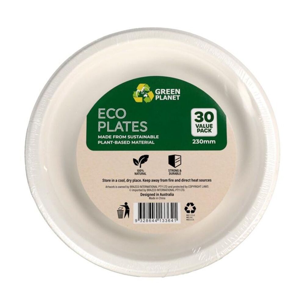 Braz 30pc Braz Earth Friendly Disposable Round Plates Tableware Serveware 23cm (4 Pack) — image 3