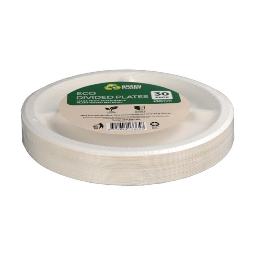 Braz 30pc Braz Earth Friendly Disposable Round Divided Plates Tableware 23cm (4 Pack) — image 2