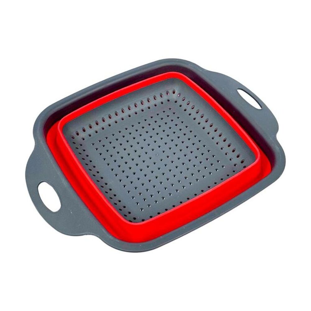 Braz 2pc Collapsible Colander And Baking Dish Set Space Saving Handles Grey Red — image 2