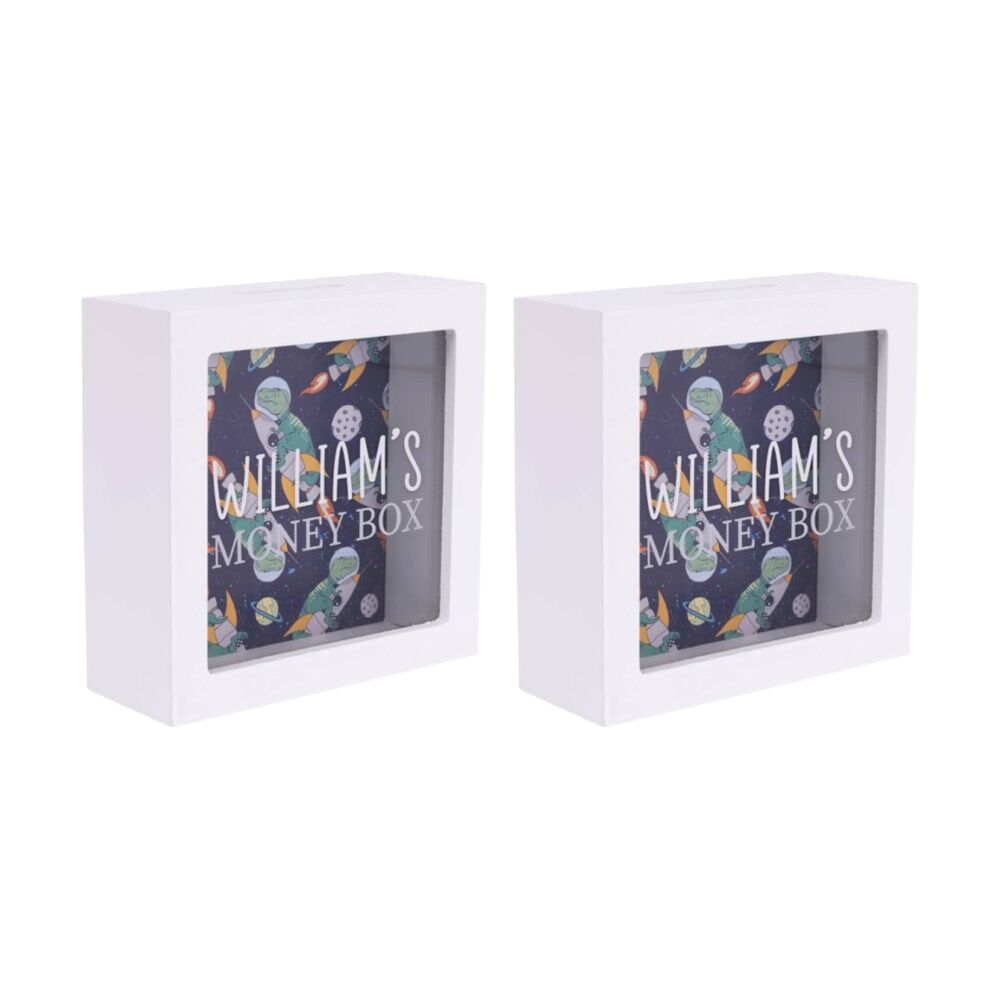 Splosh Kids Money Box William Personalised White Dark Blue 13x5x13cm (2 Pack)