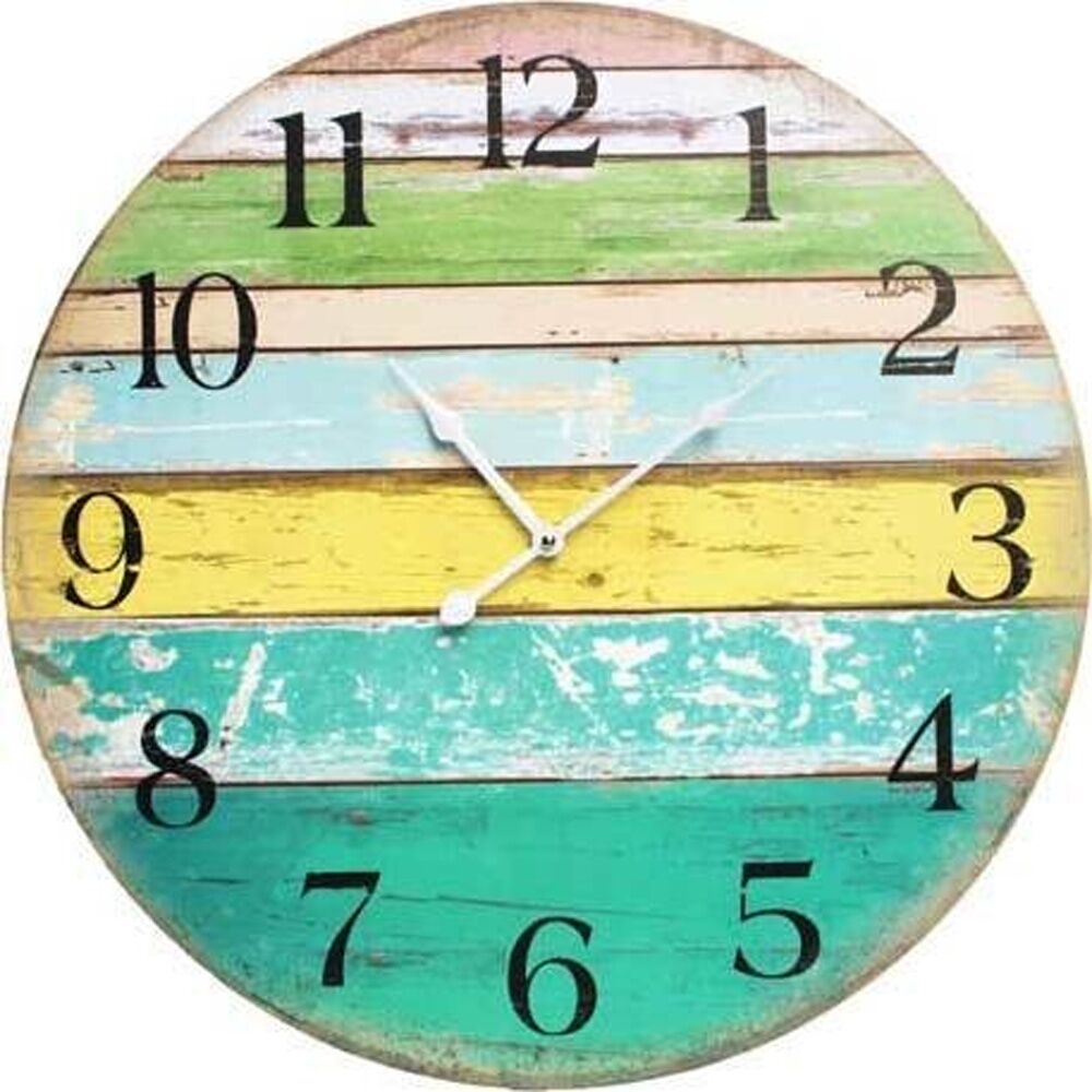 LVD Weathered Wood Coastal Coloured Board Home Decor Wall Clock 58cm
