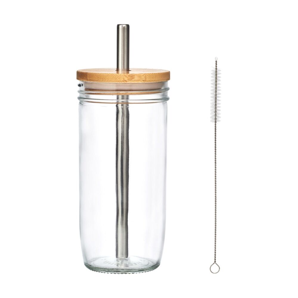 LA Cafeti?re La Cafetiere Glass Bubble Tea Tumbler w/ Stainless Steel Straw & Brush 650mL — image 2