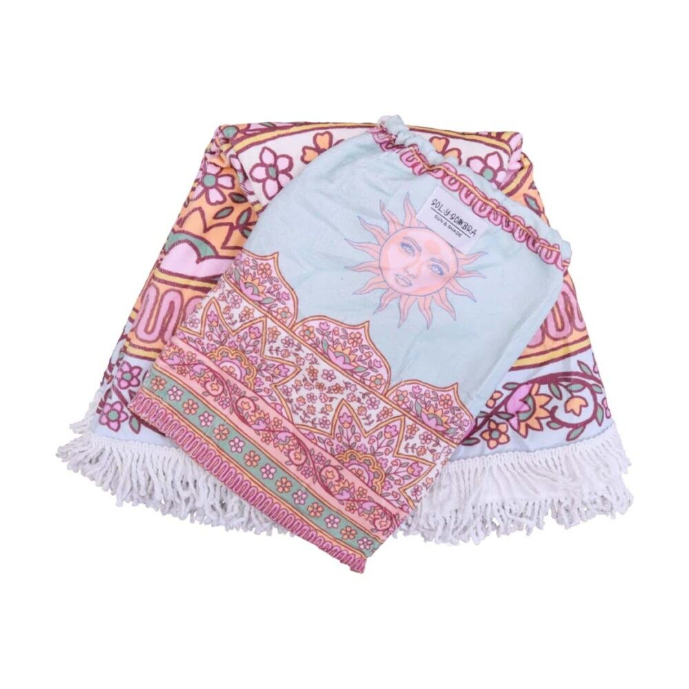 LVD 150x150cm Round Microfibre Boho Beach Towel Celestial Pink Sun — image 2