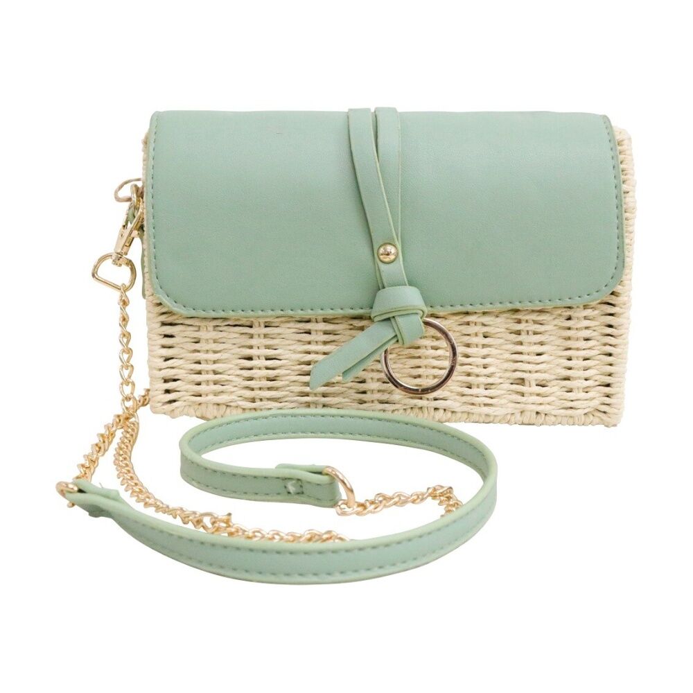 LVD 20x13cm Womens Sage Green Aurelia Woven Handbag w/ Strap