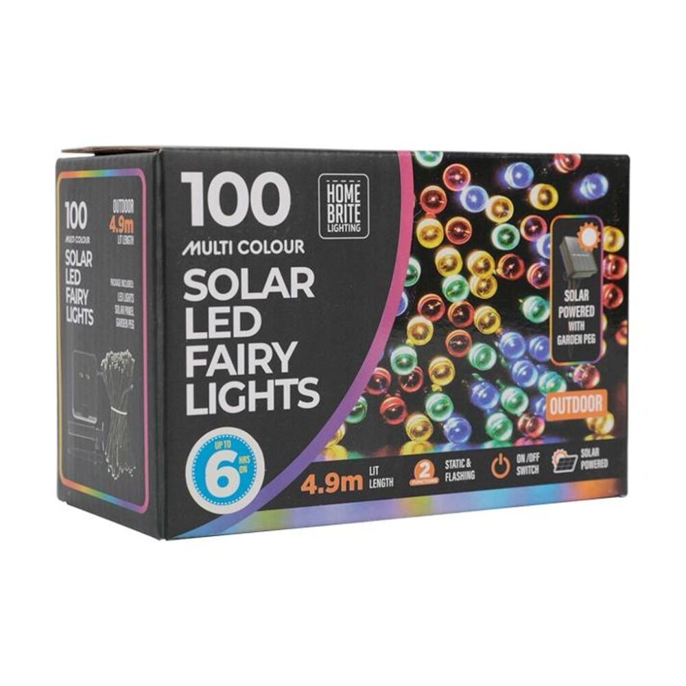 Home Brite Outdoor LED Solar Fairy String Lights 4.9 Metres Multi Colour (100 Pieces)