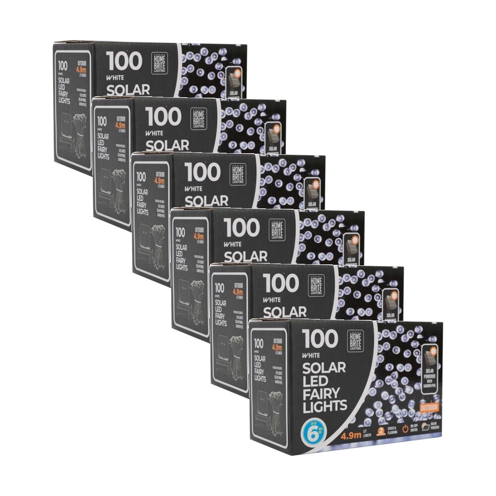 Home Brite 100pc Home Brite Outdoor LED Solar Fairy String Lights 4.9 Metres White (6 Pack)