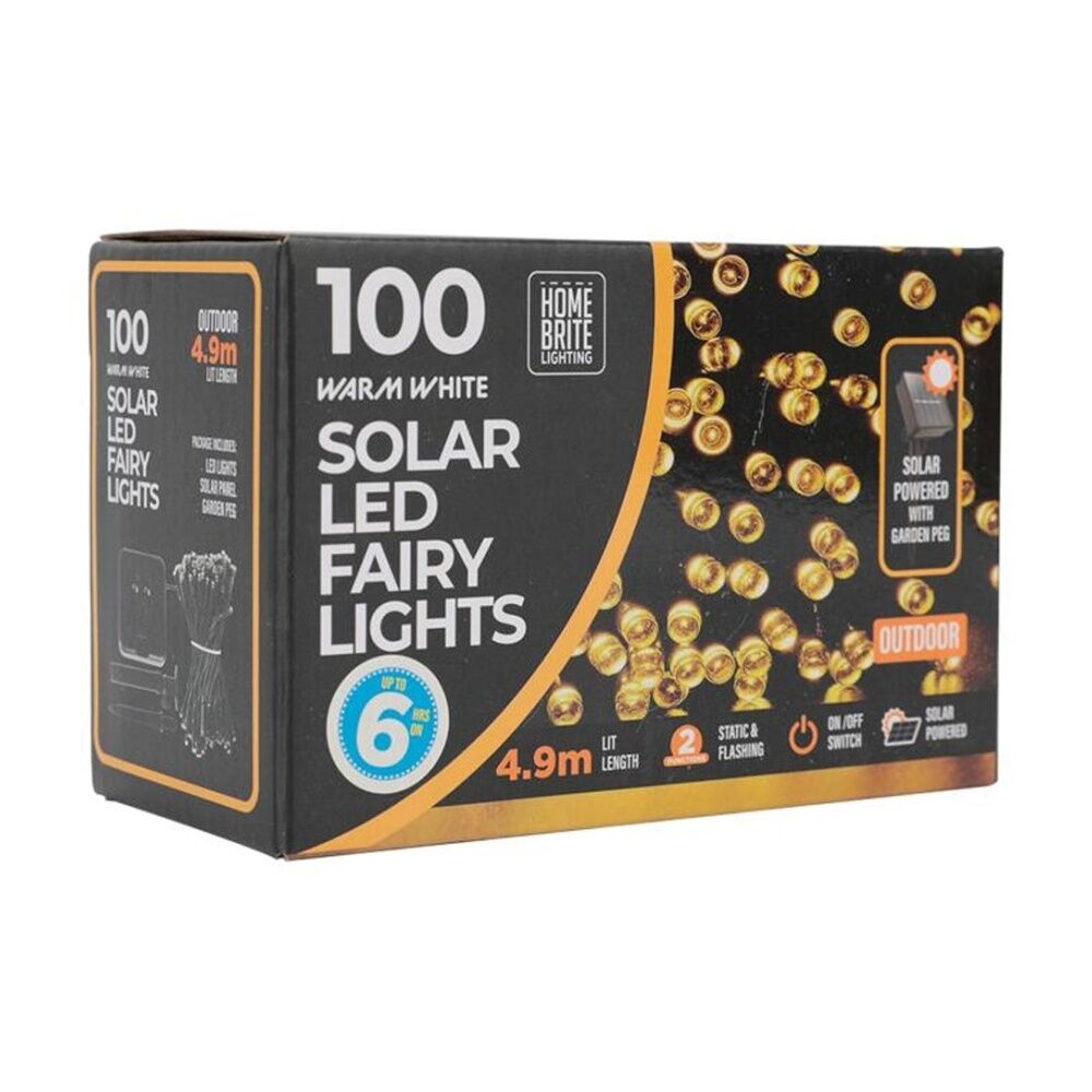 Home Brite Outdoor LED Solar Fairy String Lights 4.9 Metres Warm White (100 Pieces)