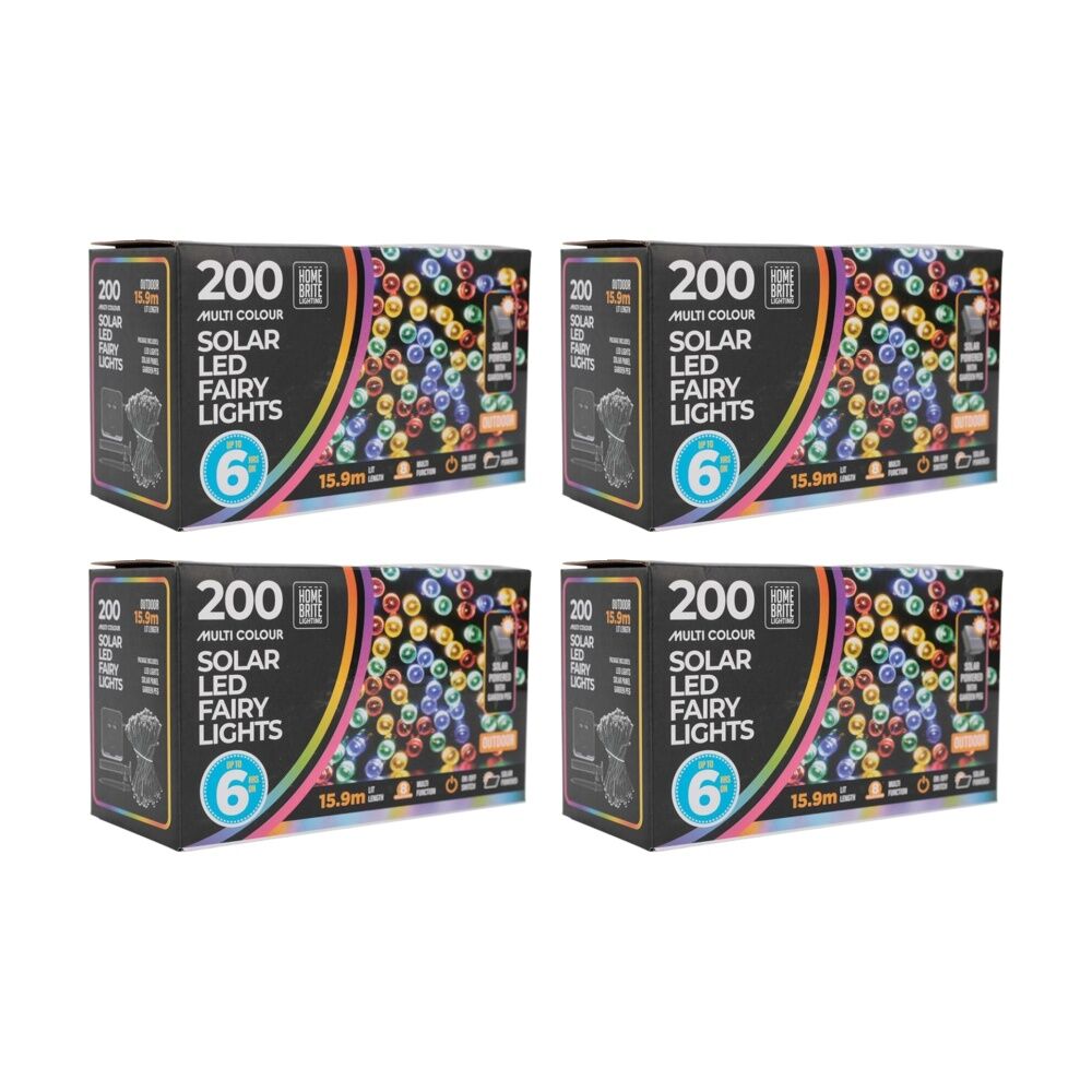 Home Brite 200pc Home Brite Outdoor LED Solar Fairy String Lights 15.9M Multi Colour (4 Pack)