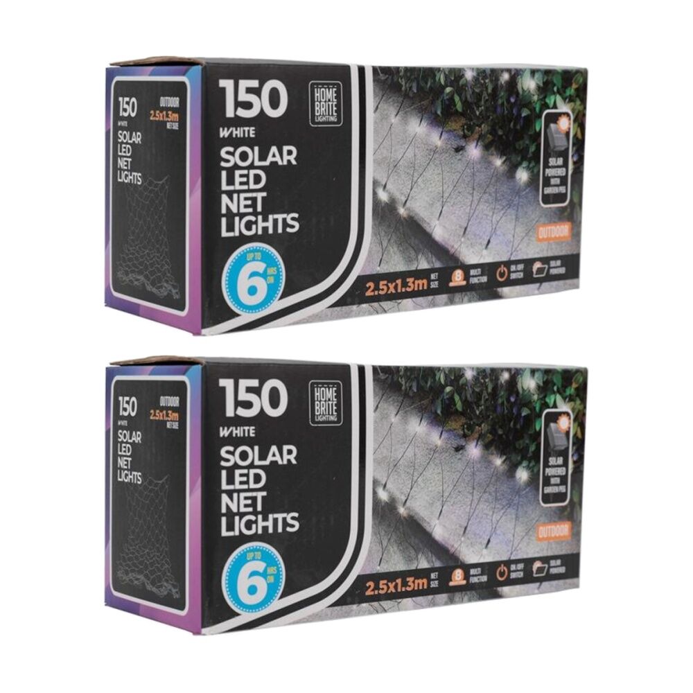 Home Brite 150pc Home Brite Outdoor LED Solar Net String Lights 2.5x1.3m White (2 Pack)