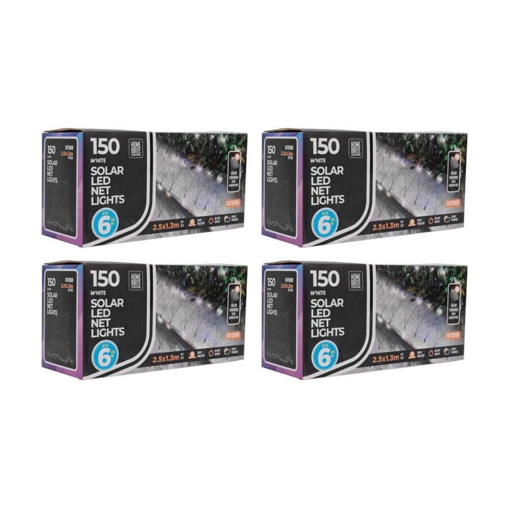 Home Brite 150pc Home Brite Outdoor LED Solar Net String Lights 2.5x1.3m White (4 Pack)