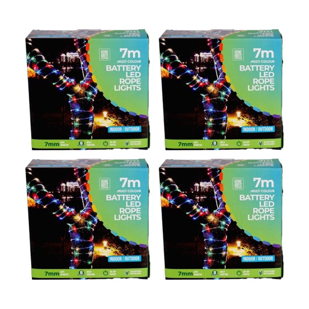 Home Brite Battery Operated Outdoor LED Rope String Lights 7 Metres Assorted (4 Pack)