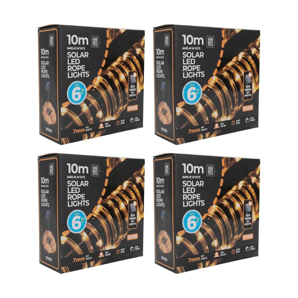 Home Brite Outdoor LED Solar Rope String Lights 10 Metres Warm White (4 Pack)