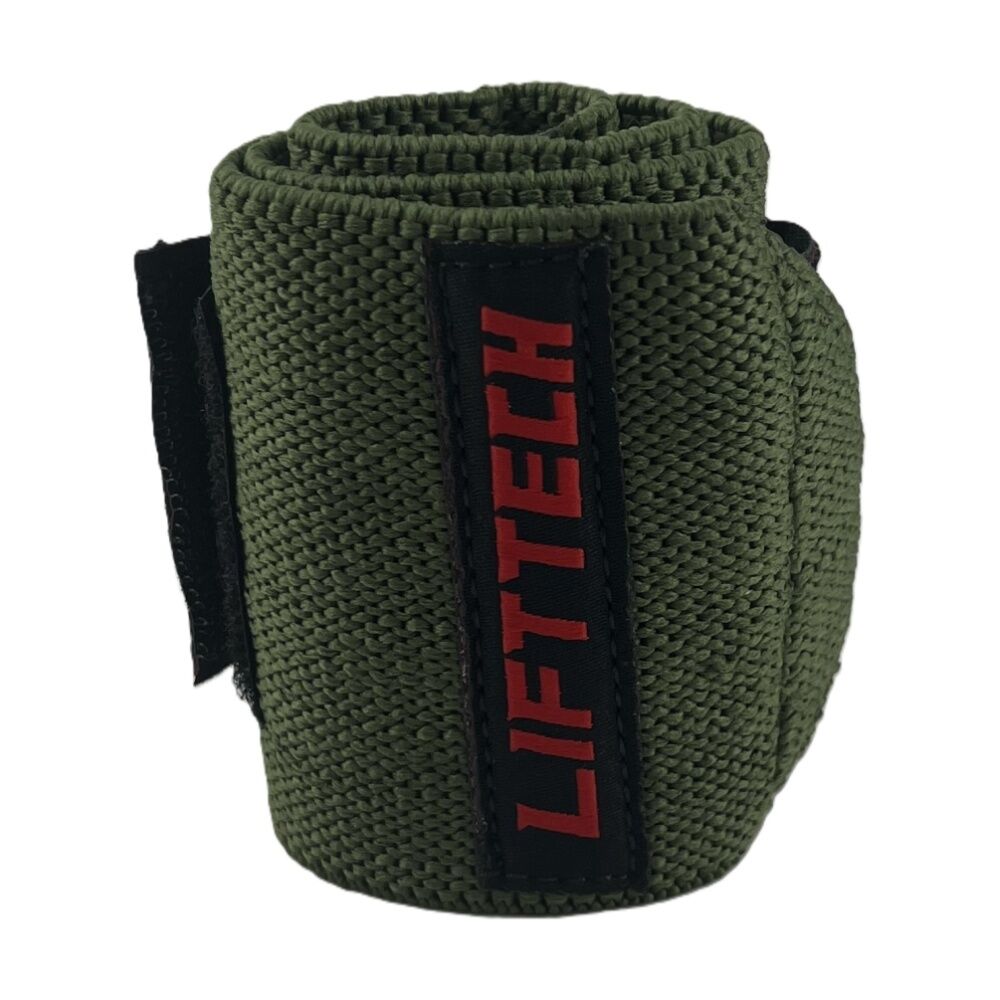 Lift-Tech Comp Elastic Support Wrist Wrap Army Green 18in w/ Thumb Loop (2 Pieces) — image 2