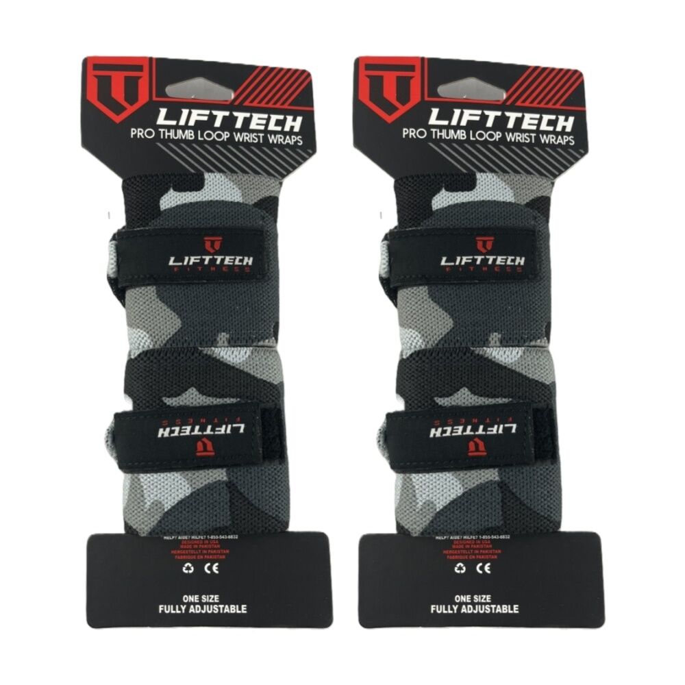 Lift-Tech 2pc Lift-Tech Pro Thumb Loop Wrist Support Adjustable Wrap Camo 20in (2 Pack)