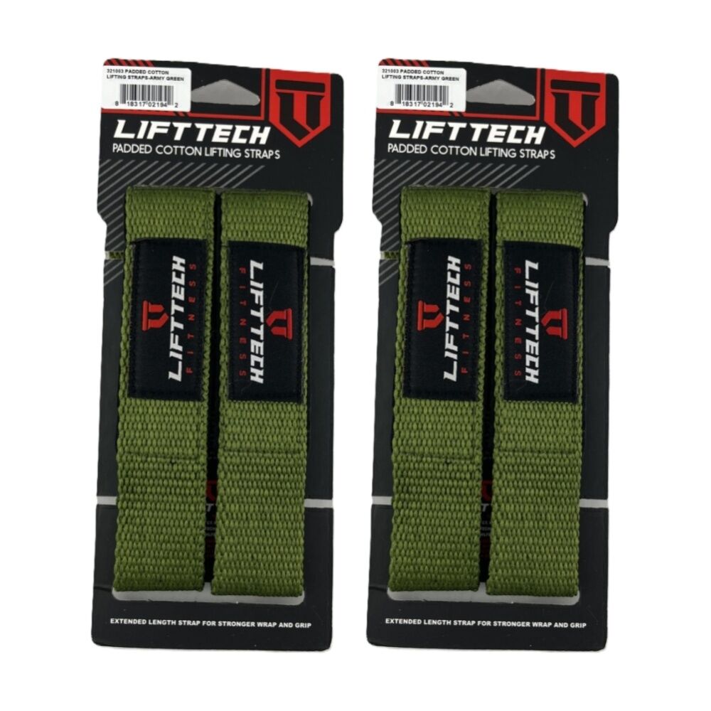 Lift-Tech 2pc Lift-Tech Neo-Tech Padded Cotton Wrist Support Lifting Straps Army 21.5in (2 Pack)