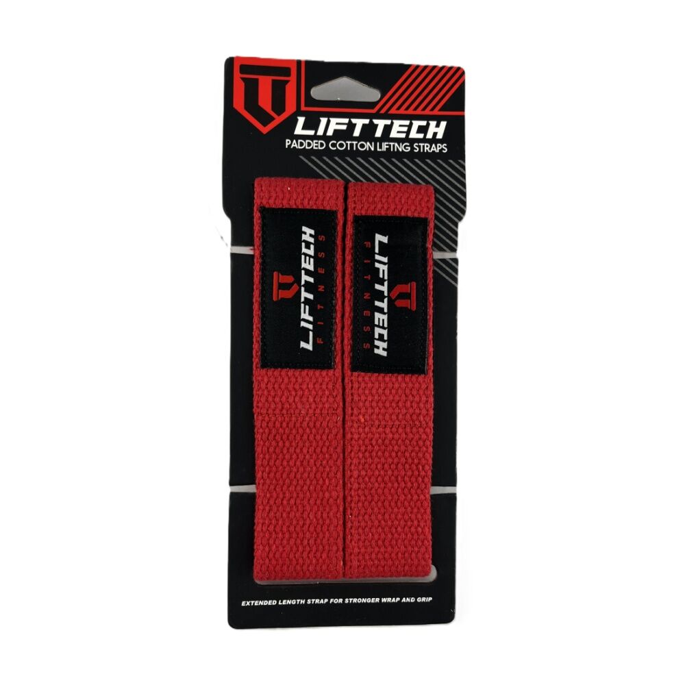 Lift-Tech 2pc Lift-Tech Neo-Tech Padded Cotton Wrist Support Lifting Straps Red 21.5in (4 Pack) — image 2