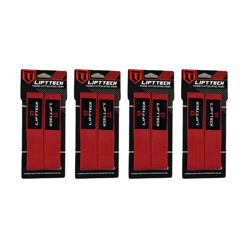 Lift-Tech 2pc Lift-Tech Neo-Tech Padded Cotton Wrist Support Lifting Straps Red 21.5in (4 Pack)