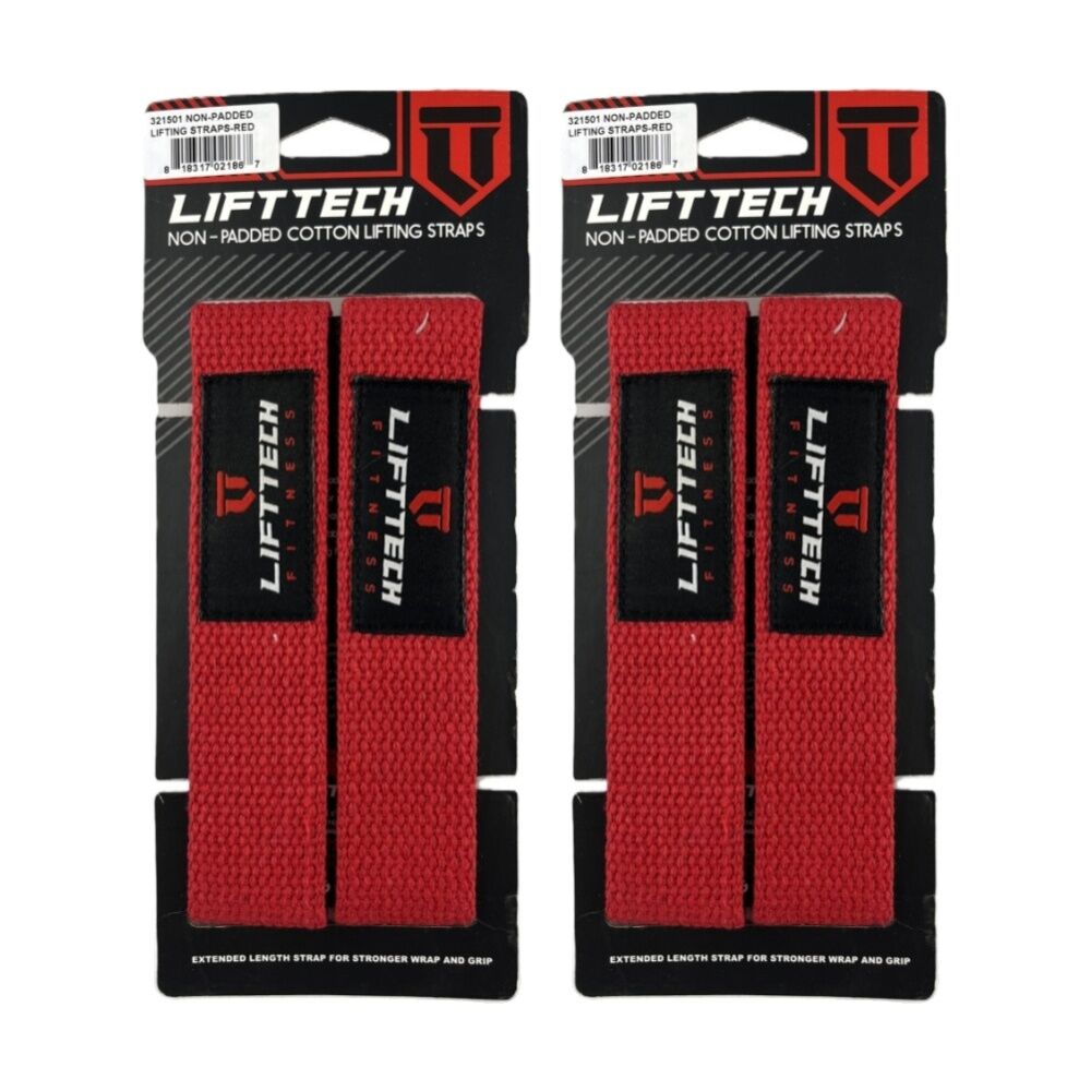 Lift-Tech 2pc Lift-Tech Cotton Heavy Lifting Support Durable Grip Straps Red 21in (2 Pack)