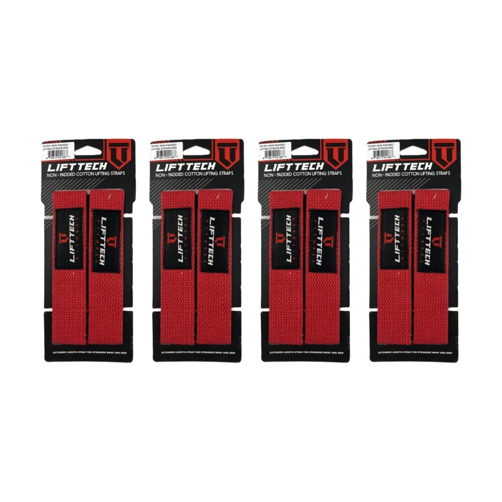 Lift-Tech 2pc Lift-Tech Cotton Heavy Lifting Support Durable Grip Straps Red 21in (4 Pack)