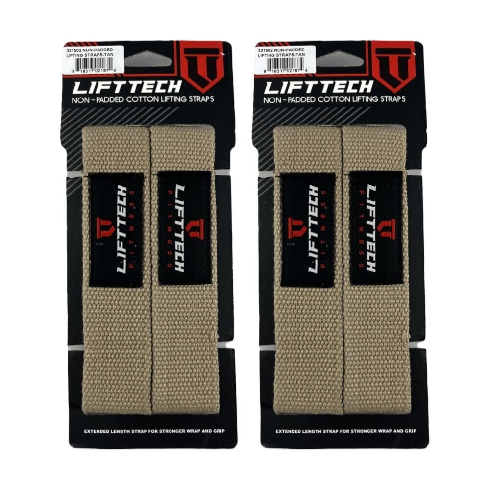 Lift-Tech 2pc Lift-Tech Cotton Heavy Lifting Support Durable Grip Straps Tan 21in (2 Pack)