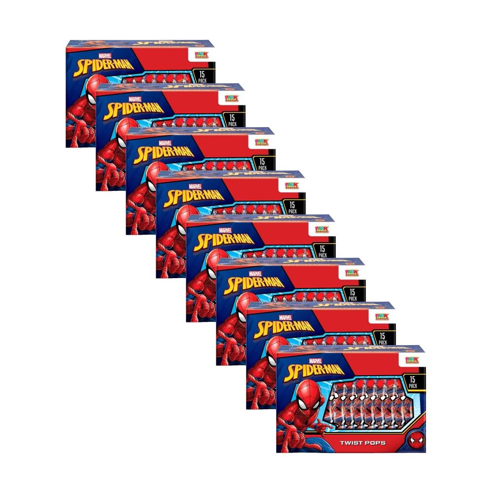 Park Avenue 15pc Park Avenue Red & Blue Spiderman Twist Pops Candy/Sweet 180g (8 Pack)