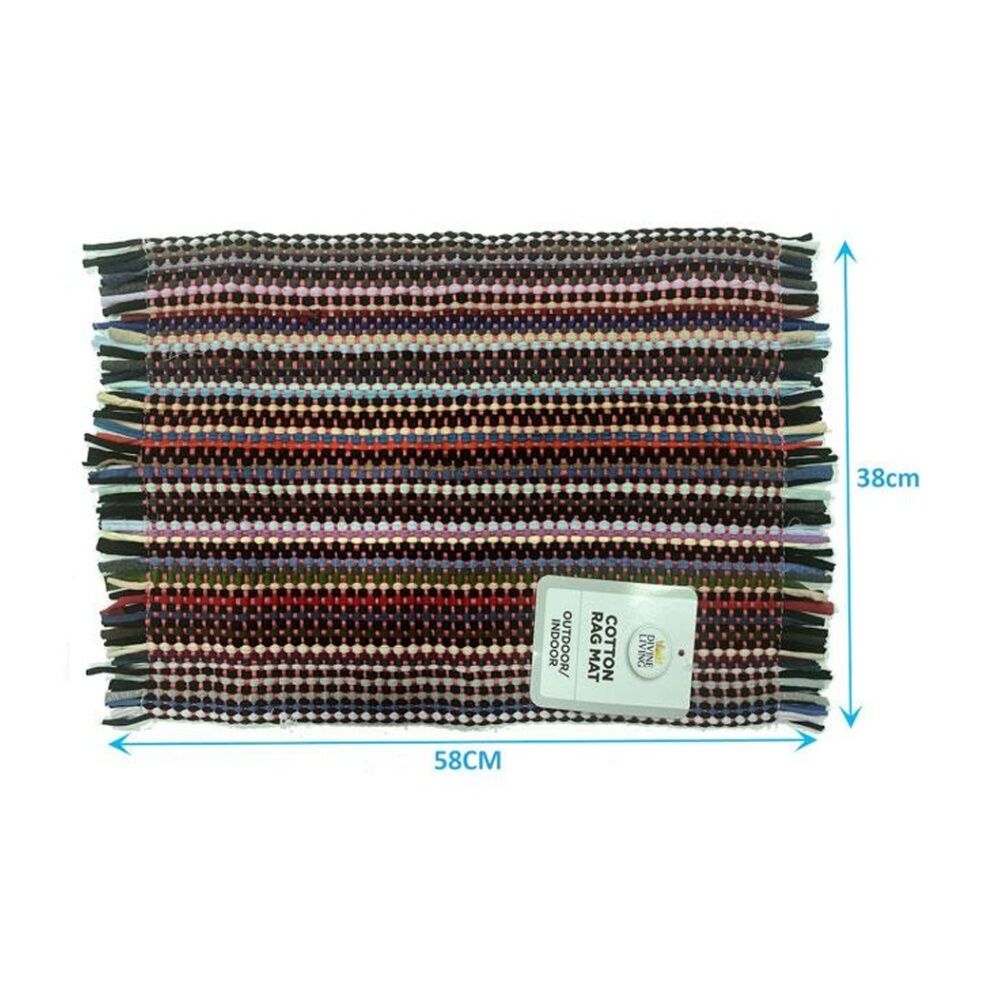 Braz Cotton Woven Fringed Indoor Outdoor Rag Mat 38x58cm Multi Colour (6 Pack) — image 3