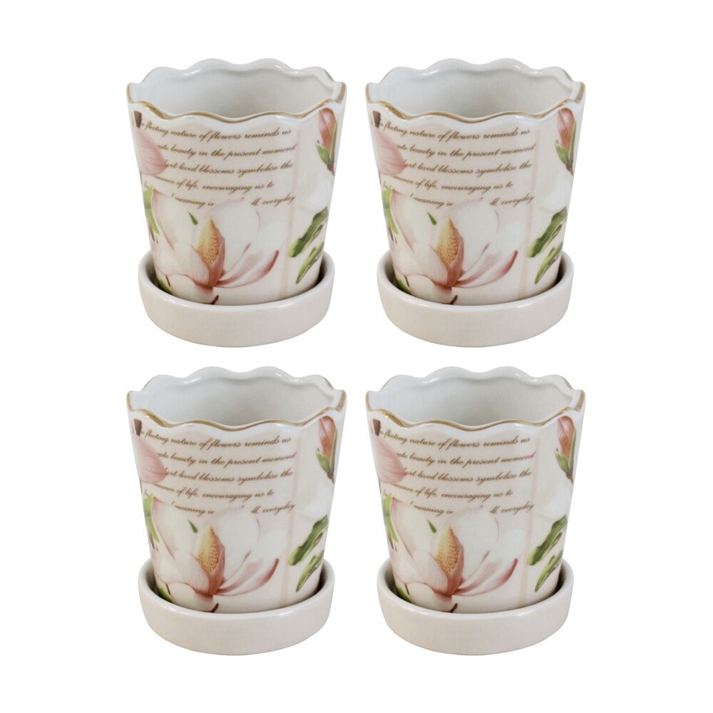 LVD Magnolia Decorative Ceramic Vase/Planter Home Decor 13x11.5x11.5cm (4 Pack)