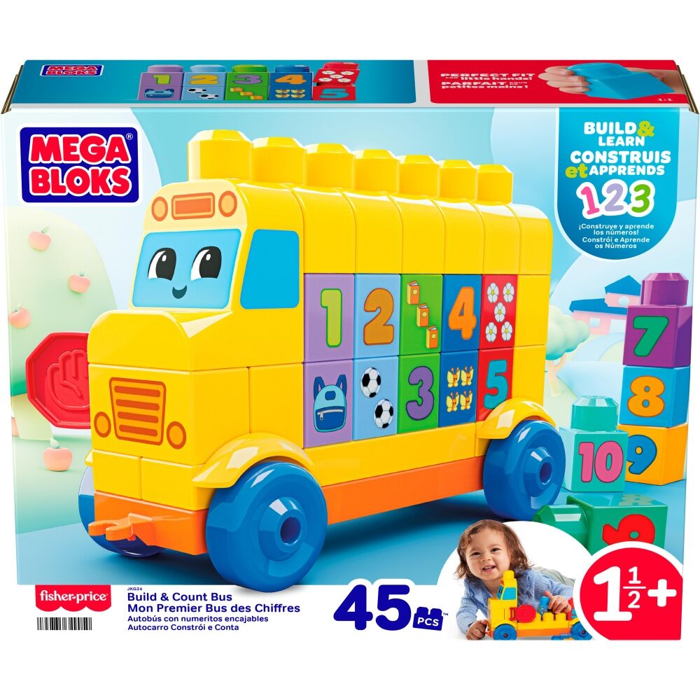 All Brands Toys Toddlers Mega Bloks Build & Count Bus Stacking Blocks 1.5y+ (45 Pieces)