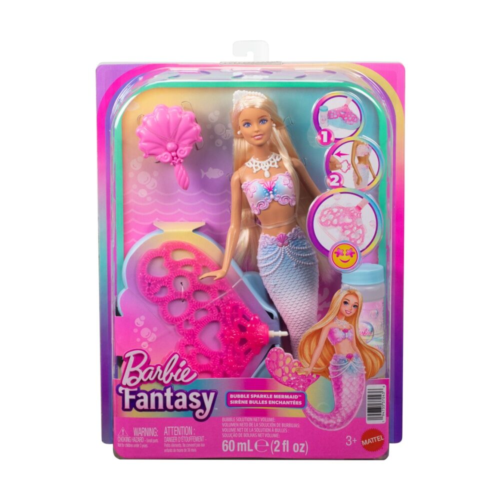 Barbie Fantasy New Bubbletastic Sparkle Mermaid Doll With Bubble Solution