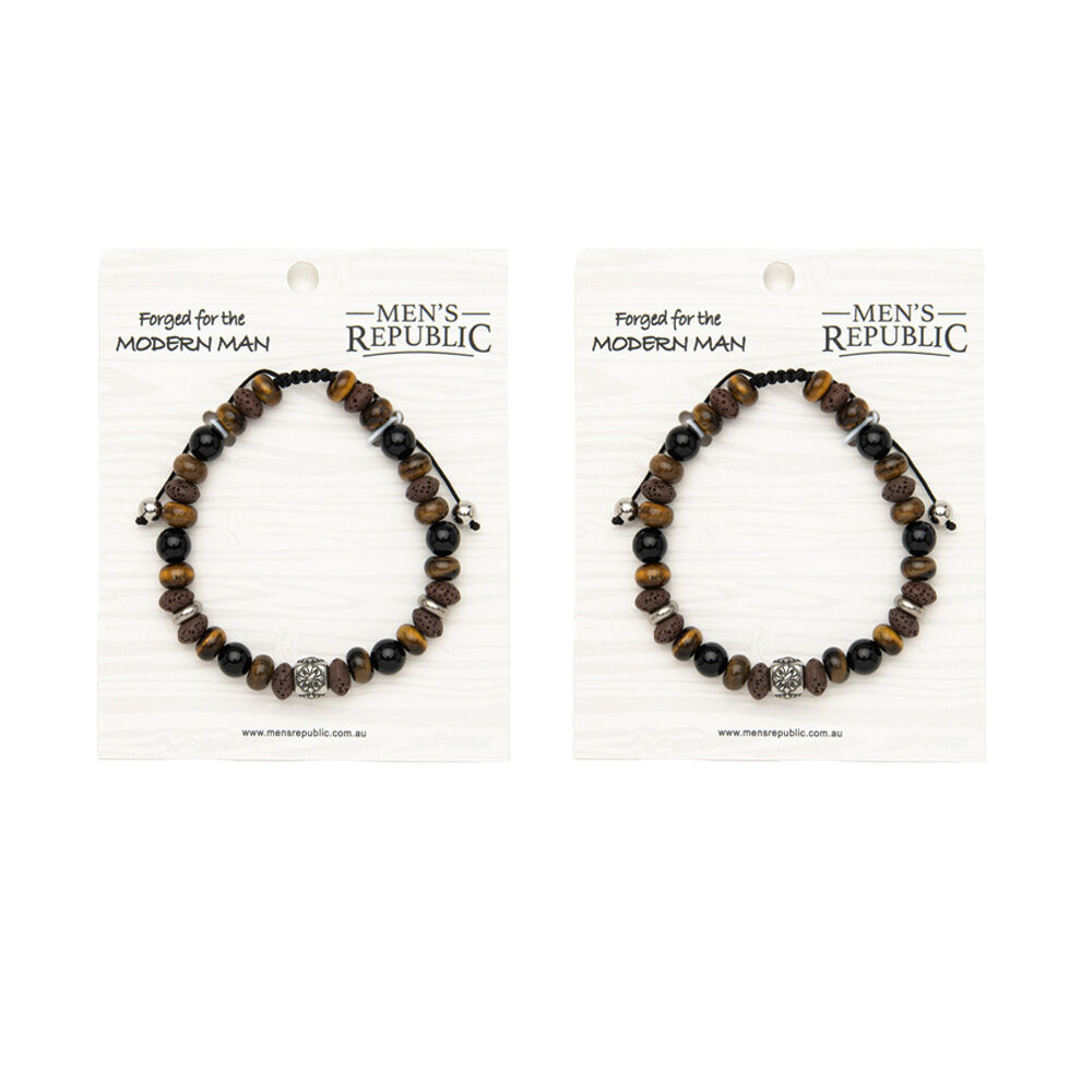 Men's Republic Fashion Bracelet Stainless Steel Semi Precious Stones Assorted (2 Pack)