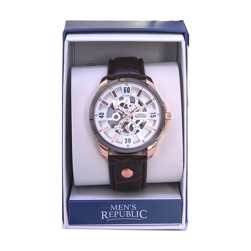 Men's Republic Watch Limited Series Leather Alloy Gun Metal Gold Brown 4.4cm Men's Republic