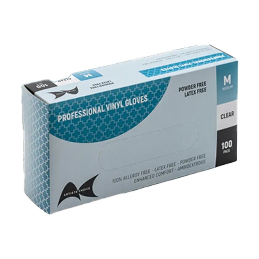 Artists Choice Food Medical Vinyl Gloves Powder Latex Free Medium (100 Pieces)