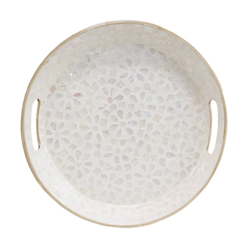 LVD 35x35x5cm Bamboo/Capiz Shell Serving Tray Home Kitchen Decor — image 2