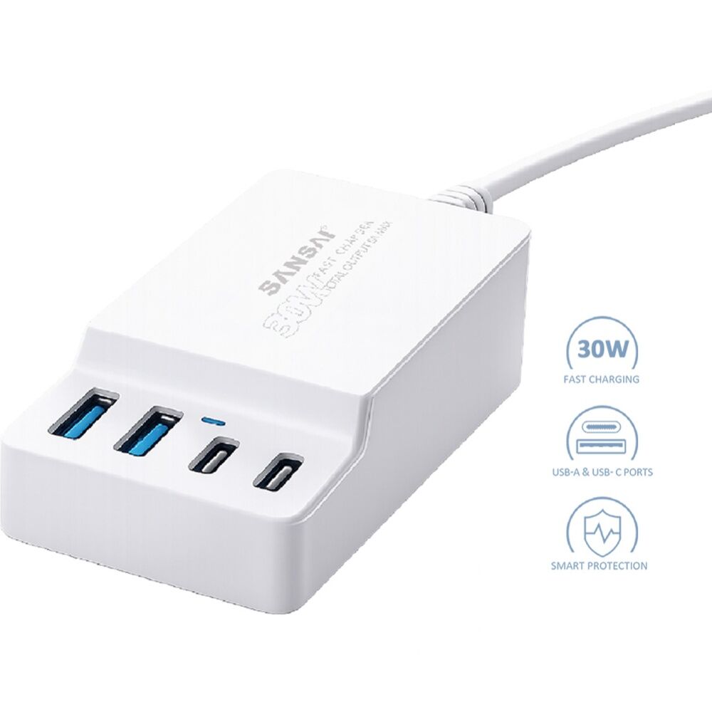 Sansai 4 Port USB a And C Charging Station 30W Total Output 1.5m Top Insert — image 2