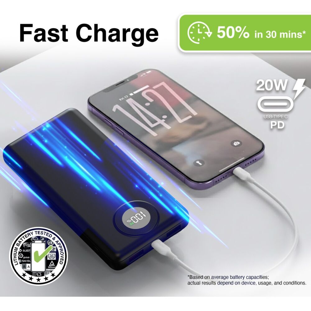 Laser Blk 10000mAh Power Bank Charger With LED Battery Level Display — image 2