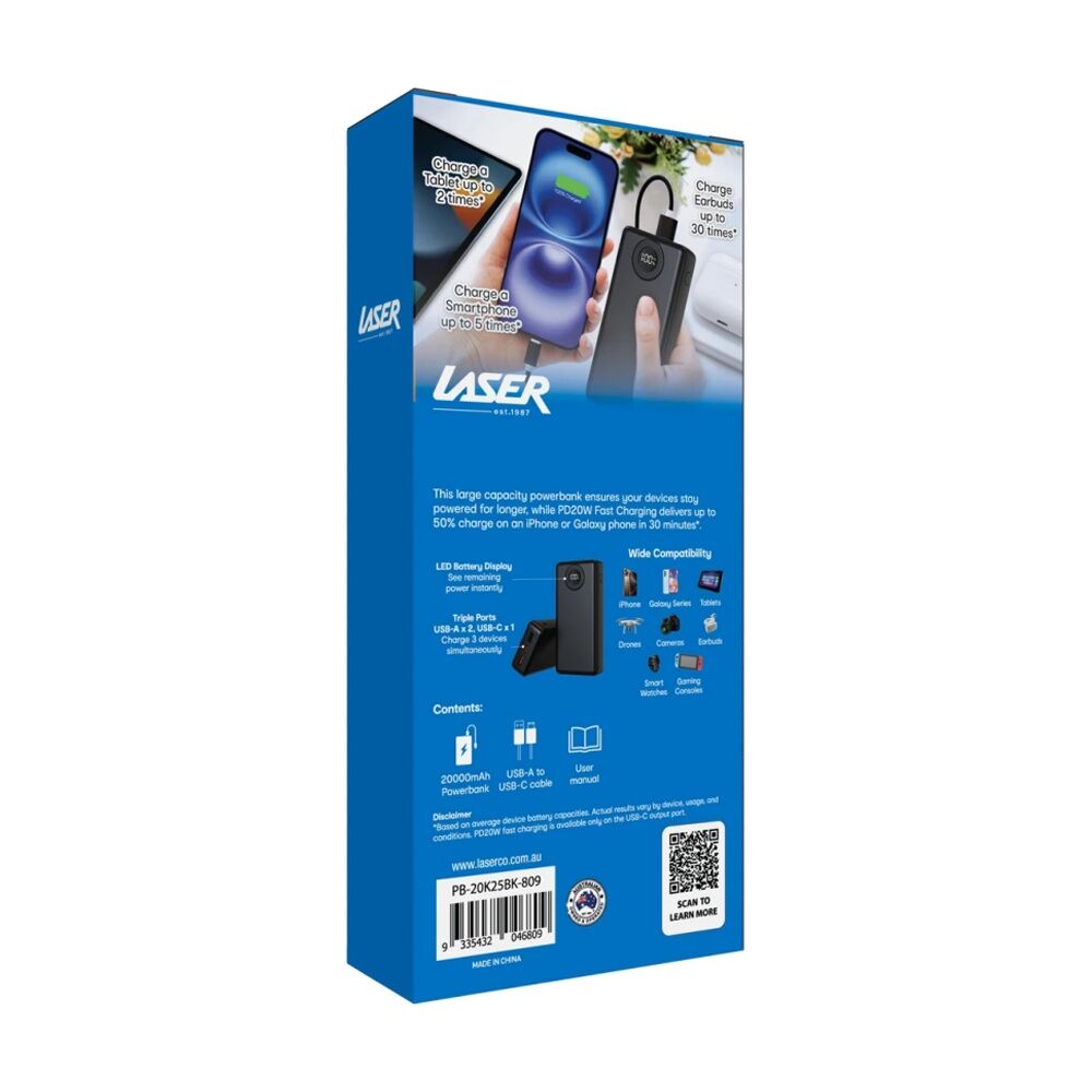 Laser Blk 20000mAh Power Bank Charger With LED Battery Level Display — image 10