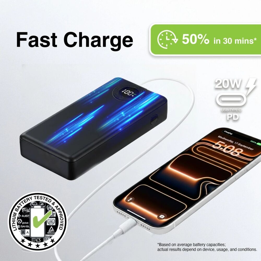 Laser Blk 20000mAh Power Bank Charger With LED Battery Level Display — image 2