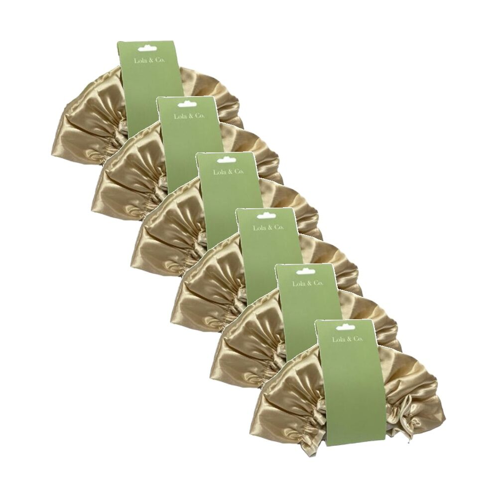 Lola & CO Hair Protection Satin Shower Cap w/ Elastic Band Assorted (6 Pack)