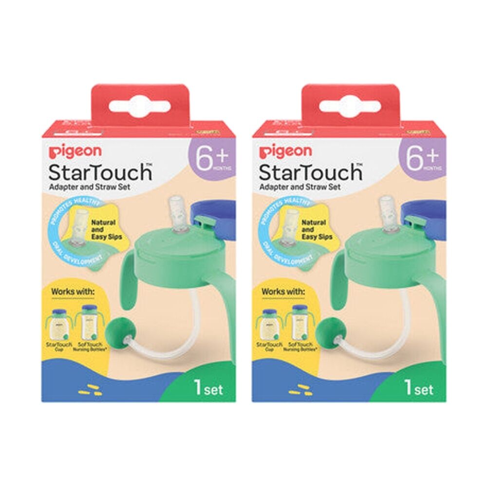 Pigeon StarTouch Adapter & Straw Set For Nursing Bottles Cups Mint To Be (2 Pack)