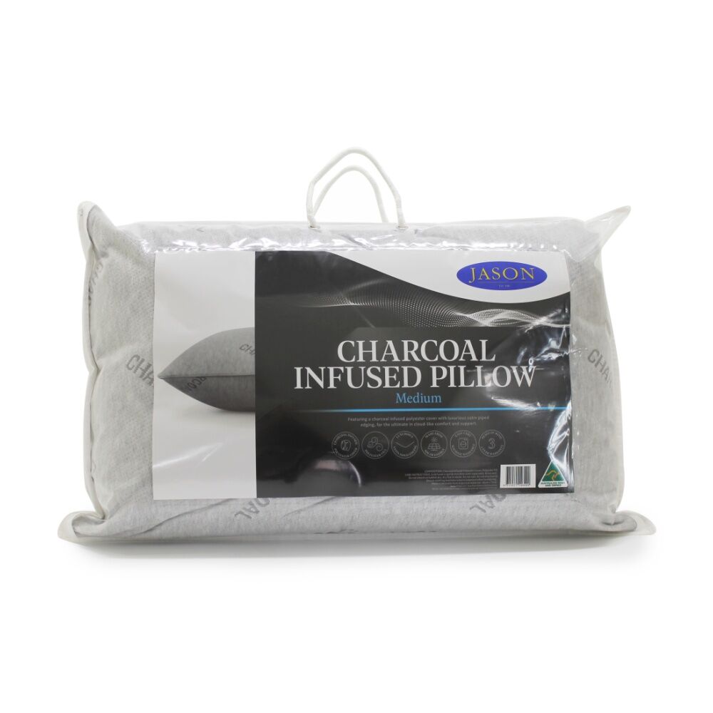Jason Charcoal Infused Medium Support Pillow Piped Edging Standard