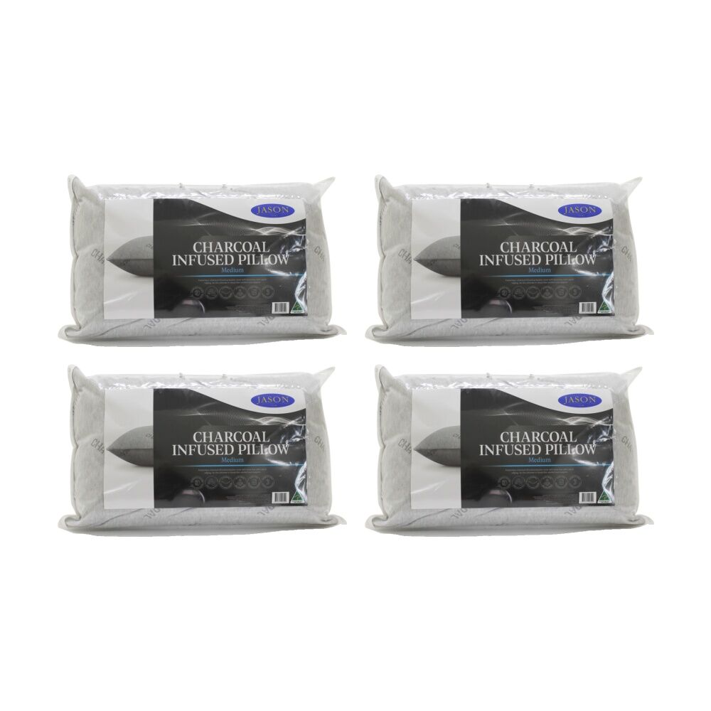 Jason Charcoal Infused Medium Support Pillow w/ Satin Piped Edging Standard (4 Pack)