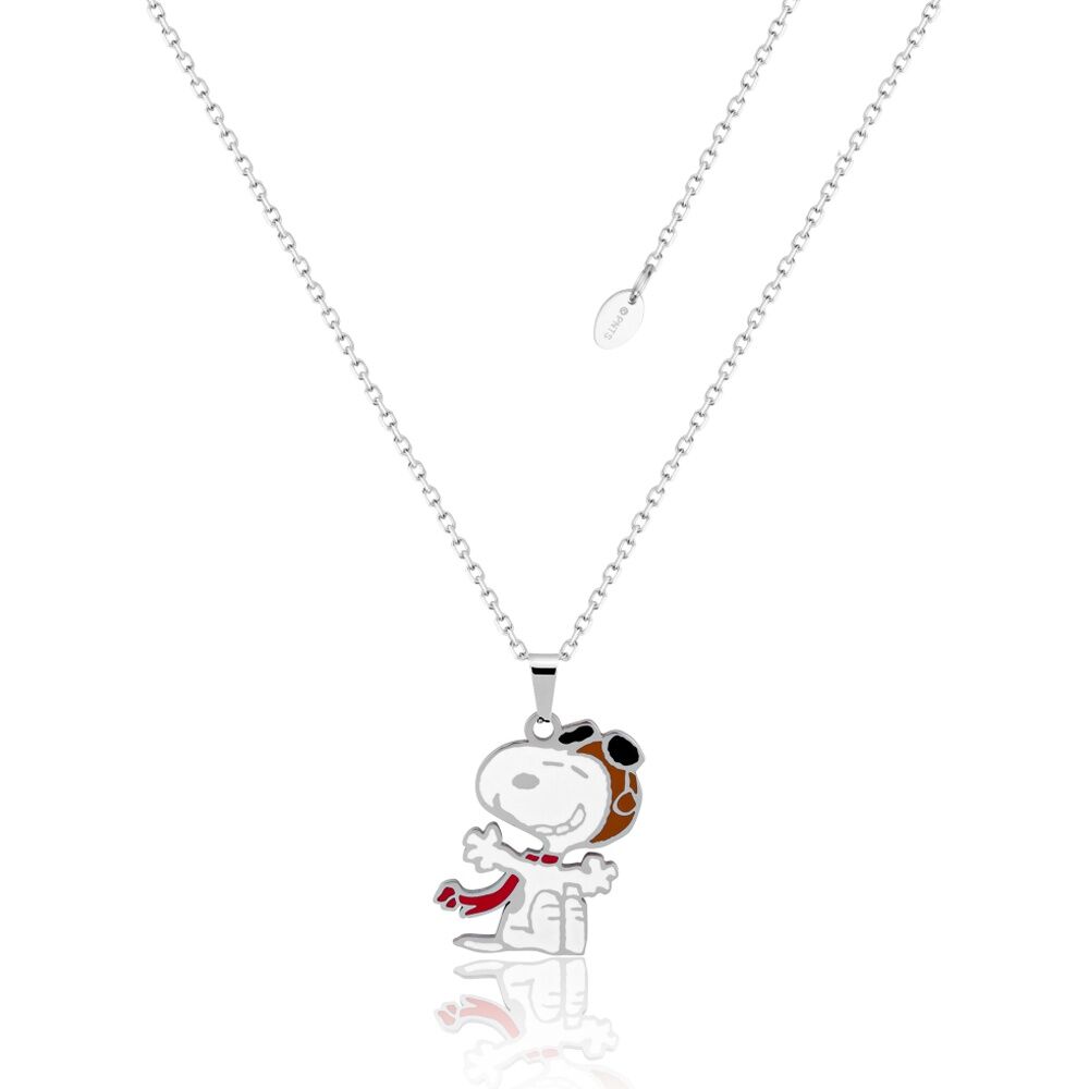 Couture Kingdom Peanuts Snoopy Flying Ace Necklace - Hypoallergenic Stainless Steel With Enamel - 40cm Chain Plus 7cm Extension - 20mm Pendant -