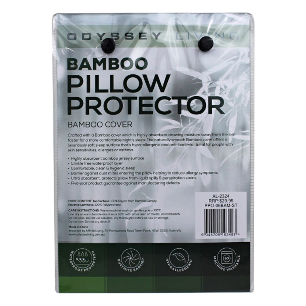 Odyssey Living White Bamboo Pillow Protector Pillowcase 50cm x 75cm — image 2