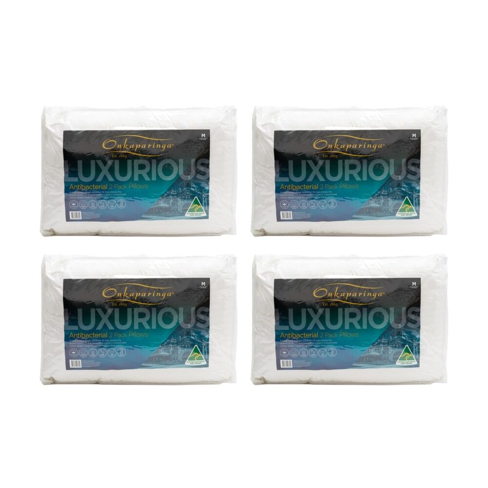 Onkaparinga 2pc Onkaparinga Luxury Antibacterial Pillows Cotton Sateen Cover Breathable (4 Pack)
