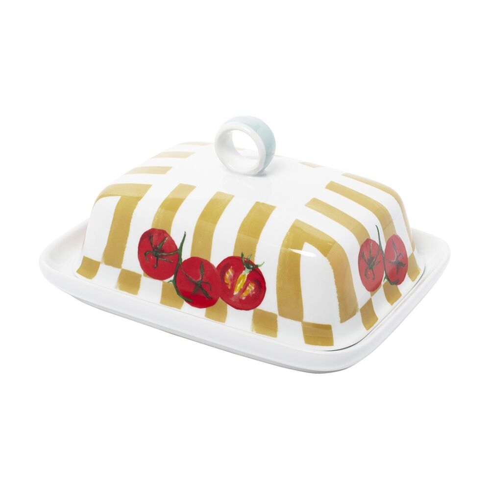 Porto 19x14.5cm Italian inspired Valentina Butter Dish w/ Tomato Illustration