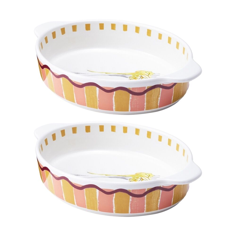 Porto Italian Inspired Valentina Round Baking Tray Stoneware 29x20cm (2 Pack)